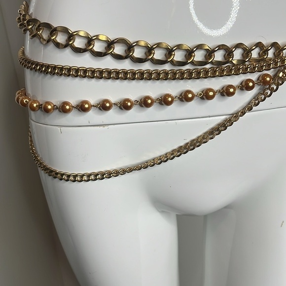 Gold Chain and Rose Pearl Drop Four Strand Adjustable Chain Belt main image 4